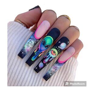 24 pc "Aliens in Space" Long Length Glossy Press on Nails set